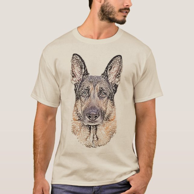 Tysk Shepherd Sketched Hund Art Tee (Framsida)