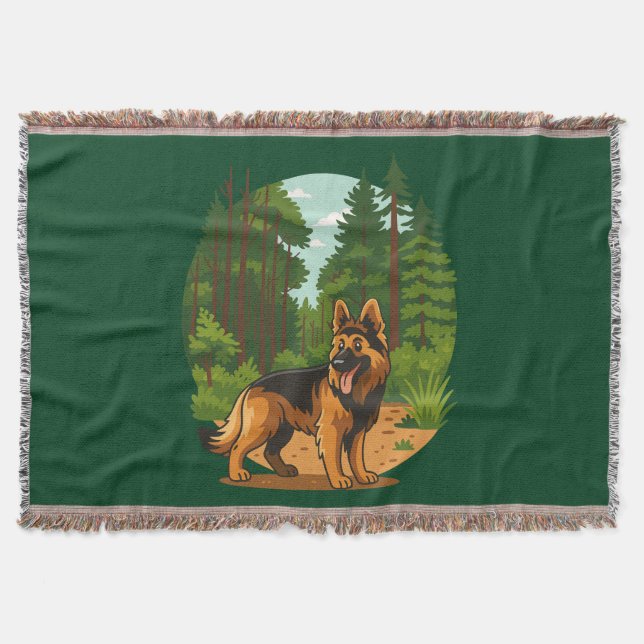 Tysk Shepherd Skogsäventyr Hund  Filt (Framsidan)