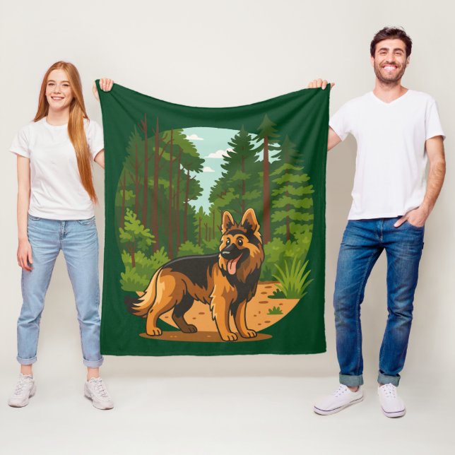 Tysk Shepherd Skogsäventyr Hund  Fleecefilt (På plats)