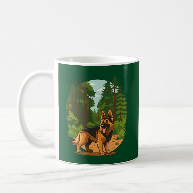 Tysk Shepherd Skogsäventyr Hund  Kaffemugg (Vänster)