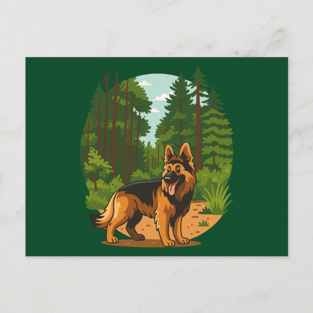 Tysk Shepherd Skogsäventyr Hund  Vykort (Framsida)