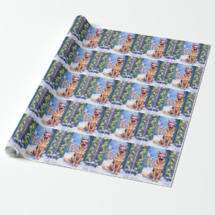 Tysk Shepherd Snöig Stad Gate Santa Jul Presentpapper
