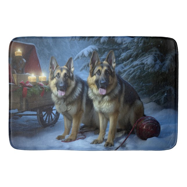 Tysk Shepherd Snowy Sleigh-juldekan Badrumsmatta (Framsidan)
