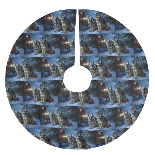 Tysk Shepherd Snowy Sleigh-juldekan Julgransmatta Borstad Polyester (Framsidan)