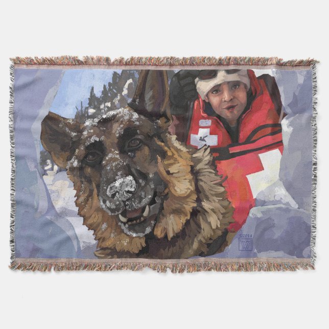 Tysk Shepherd sök- och räddningsoperation i snö Mysfilt (Framsidan)
