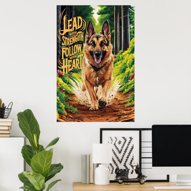 Tysk Shepherd Springa through Forest Poster (Hemmakontoret)