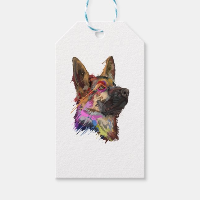 Tysk Shepherd Stänk Art Presentetikett (Framsidan)