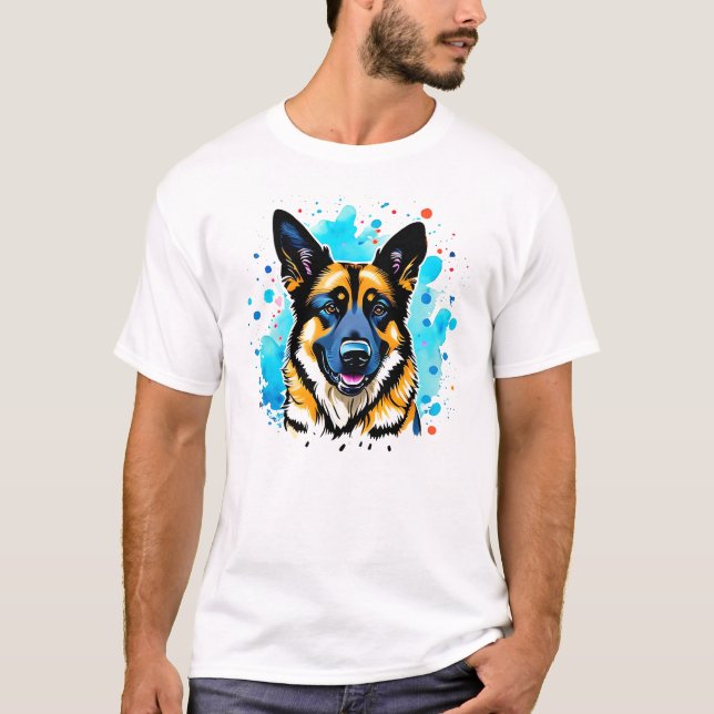Tysk Shepherd Stänk T-Shirt (Framsida)