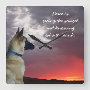 Tysk Shepherd Sunset Wall Clock med citat Fyrkantig Klocka