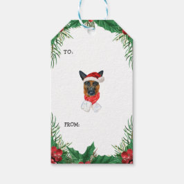 Tysk Shepherd Tallgrenar Grönska Jul Presentetikett