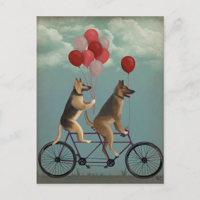 Tysk Shepherd Tandem Vykort (Framsida)