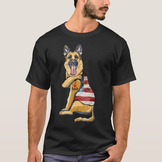Tysk Shepherd Tattoo Hund I Kärlek Pappa Far T Shirt (Framsida)