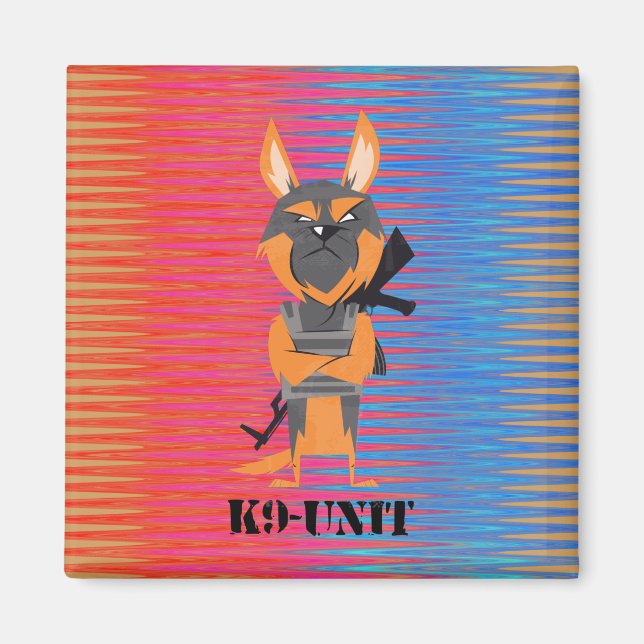 Tysk Shepherd Tecknad K9 Unit Hund design Magnet (Framsidan)