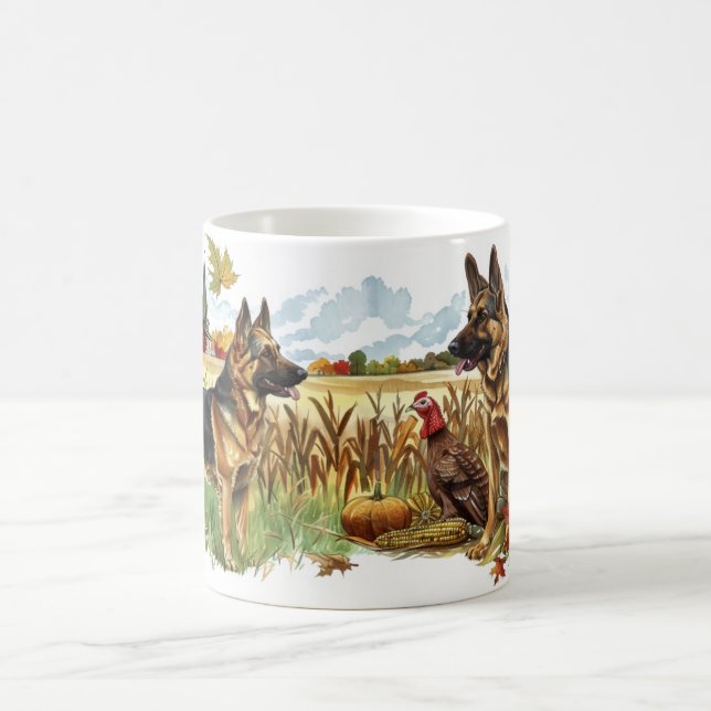 Tysk Shepherd Thanksgiving Harvest Turkiet Kaffemugg (Center)