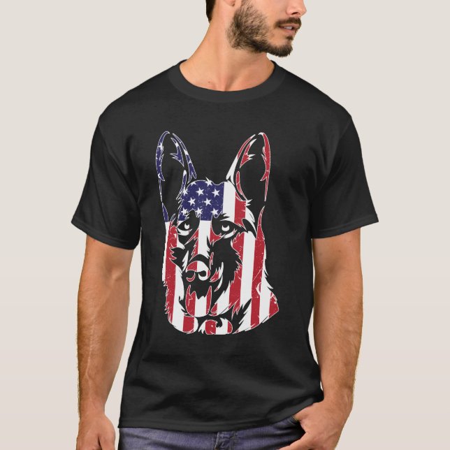 Tysk Shepherd USA flagga Patriotic T Shirt (Framsida)