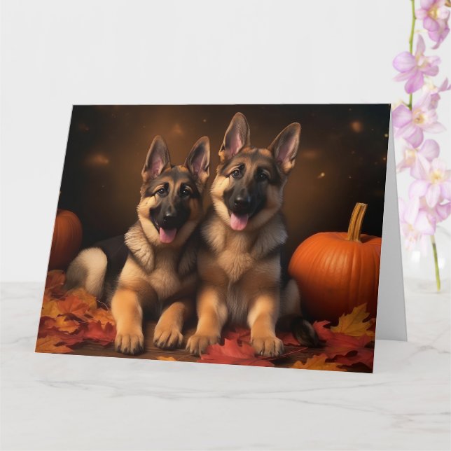 Tysk Shepherd Valp Höstglädje Pumpa  Kort (Orkide)