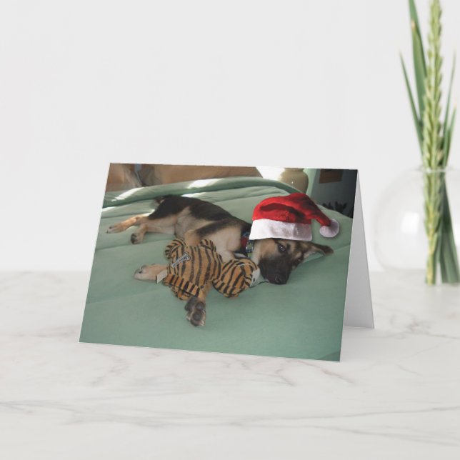 Tysk Shepherd-Valp med Santa Hat Helgkort (Framsida)