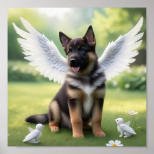 Tysk shepherd-valp med vingar som en ängel poster