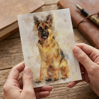 Tysk Shepherd Vattenfärg Hund Porträtt Konst Vykort