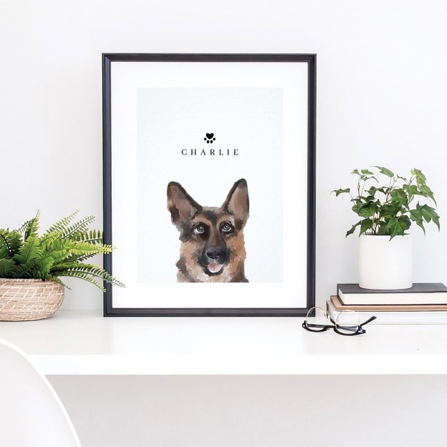 Tysk Shepherd Watercolor Illustration Hund's Namn Poster (Skapare uppladdad)