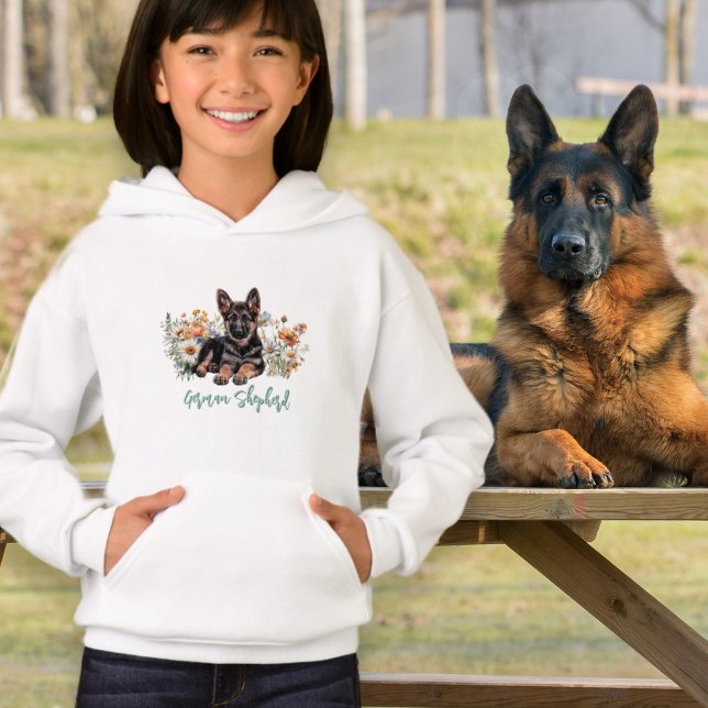Tysk Shepherd WildblommKids Sweatshirt T Shirt (Skapare uppladdad)