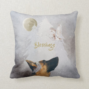 Tysk Shepherd Winter Watercolor Helgdag Guld Kudde