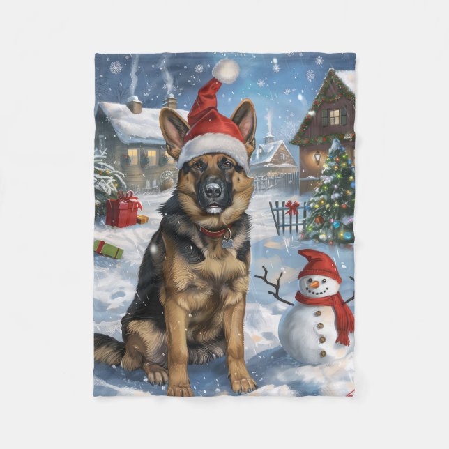 Tysk Shepherd Winter Wonderland jul Joy Fleecefilt (Framsidan)