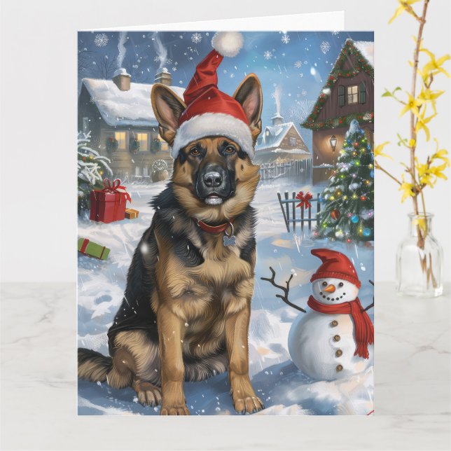 Tysk Shepherd Winter Wonderland jul Joy Kort (Gul blomma)