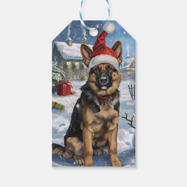 Tysk Shepherd Winter Wonderland jul Joy Presentetikett (Framsidan)