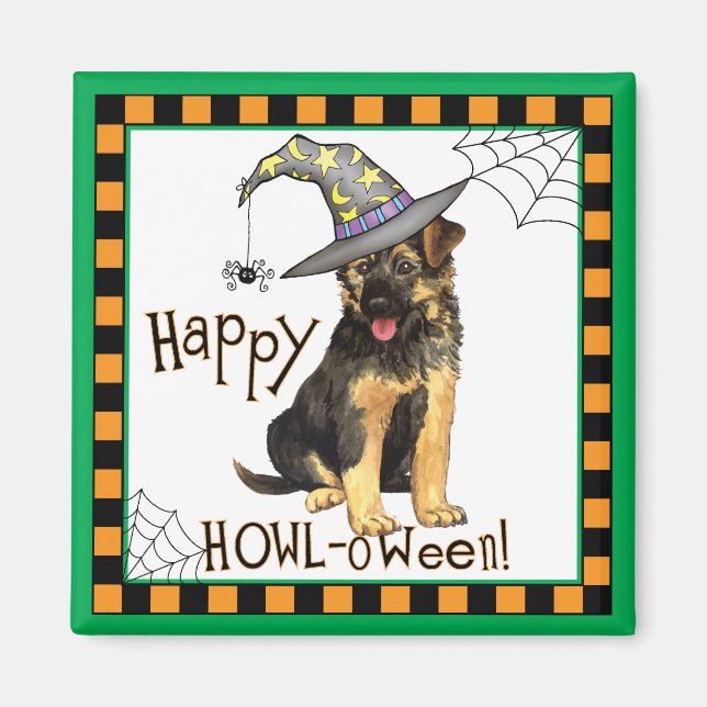 Tysk Shepherd Witch Magnet (Framsidan)