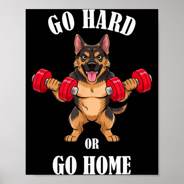 Tysk Shepherd Workout Lyfter Hantlar Tyngdlyftning Poster (Framsidan)