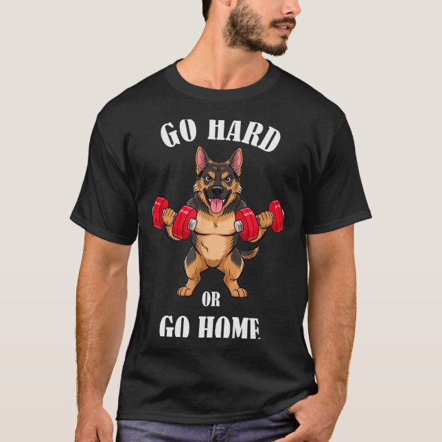 Tysk Shepherd Workout Lyfter Hantlar Tyngdlyftning T Shirt (Framsida)
