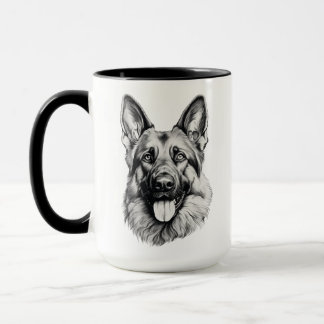 Tysk Shepherdporträtt Svart accentmugg | B&W Mugg