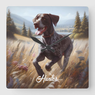 Tysk Shorthair Pointer Running Fyrkantig Klocka