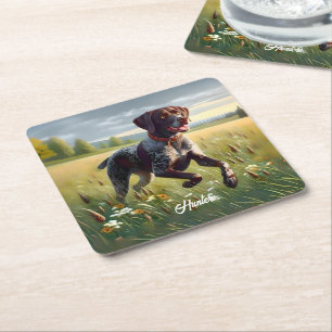 Tysk Shorthair Pointer Running Underlägg Papper Kvadrat