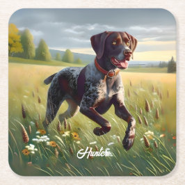 Tysk Shorthair Pointer Running Underlägg Papper Kvadrat