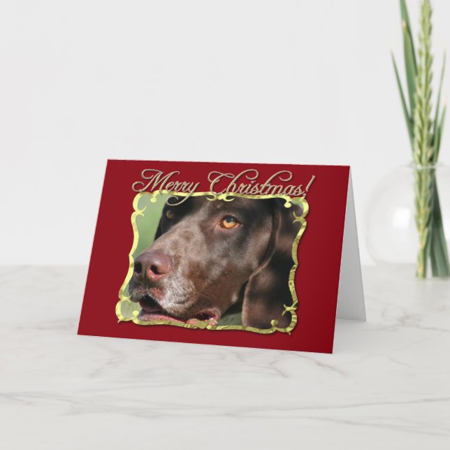 Tysk Shorthaired pekarehund för god jul Helgkort (Framsida)