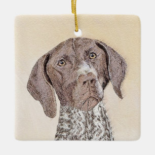 Tysk Shorthaired pekaremålning - hundkonst Julgransprydnad Keramik