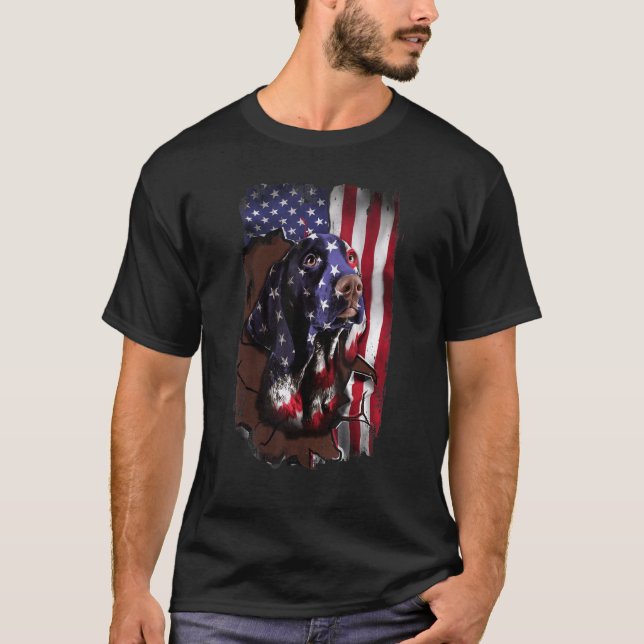 Tysk Shorthar American Flagga 4:e juli T Shirt (Framsida)