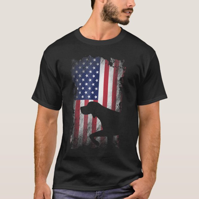 Tysk Shorthar Pointer American Flagga T Shirt (Framsida)
