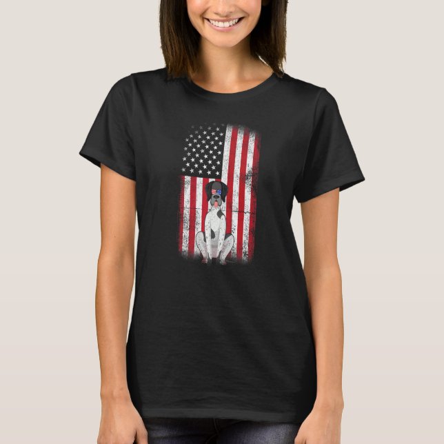 Tysk Shorthar Pointer Hund American Flagga Fourt T Shirt (Framsida)