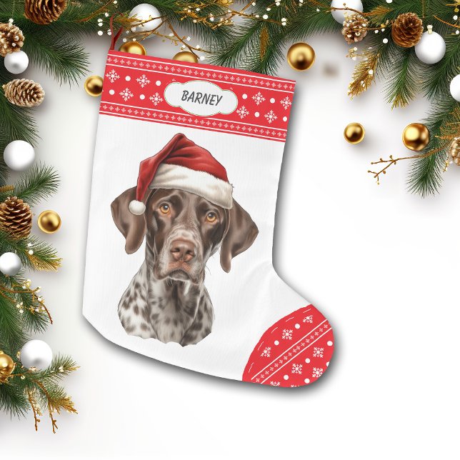 Tysk Shorthar Pointer Santa Hat Snowflake Stor Julstrumpa (Skapare uppladdad)