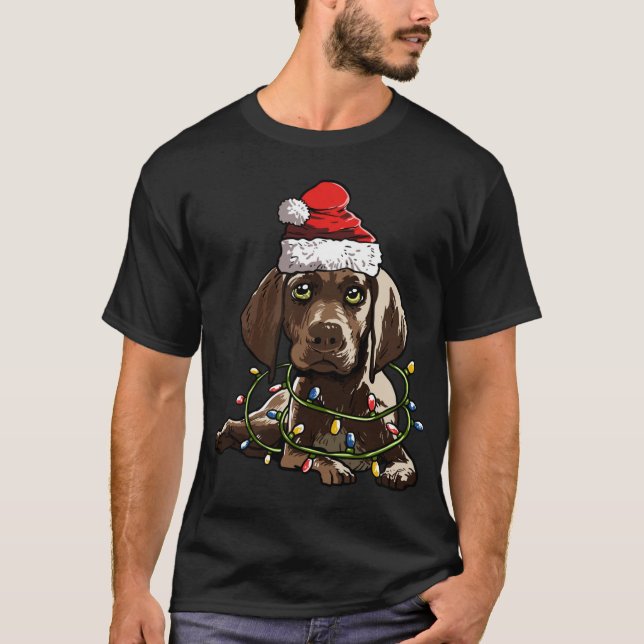 Tysk Shorthar Pointer Santa Julgran Li T Shirt (Framsida)