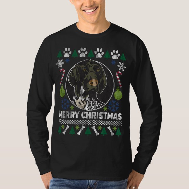 Tysk Shorthar Pointer Ugly jul Sweater T Shirt (Framsida)