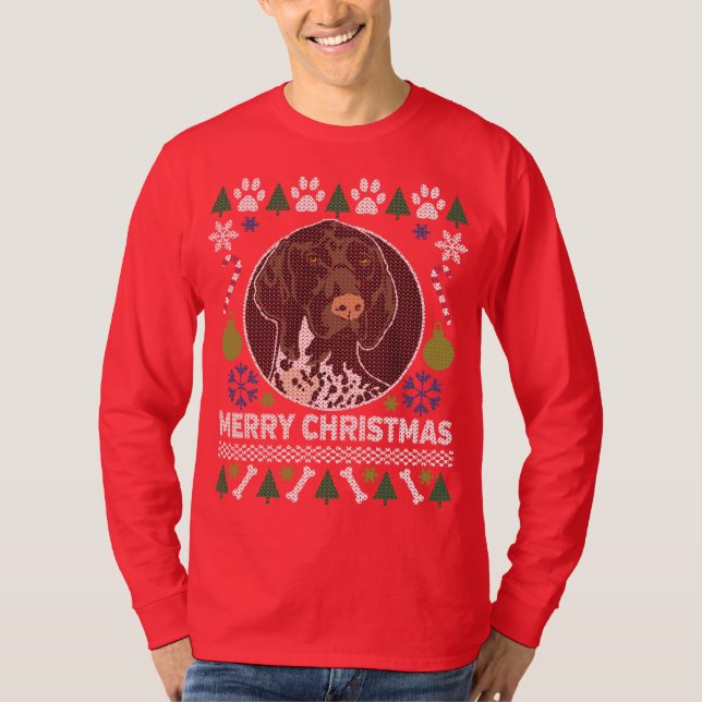 Tysk Shorthar Pointer Ugly jul Sweater Tee (Framsida)