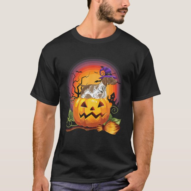 Tysk Shorthar Pointer Witch Pumpkin Halloween T Shirt (Framsida)