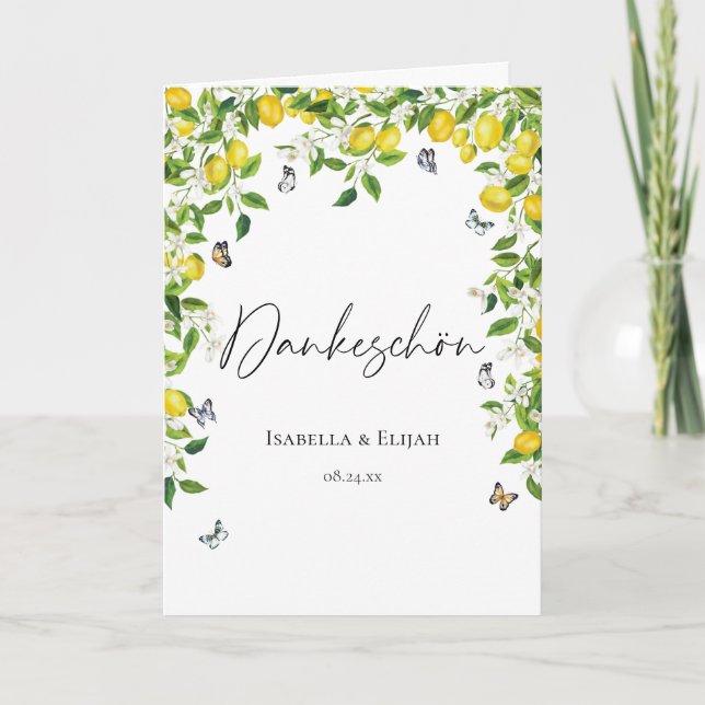 Tysk sommartid Lemon Bröllop Tack Kort (Framsida)