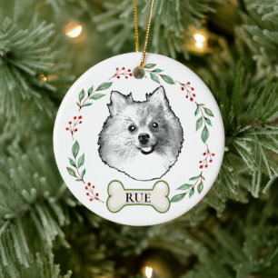 Tysk Spitz Hund Personlig Hand Teckning Julgransprydnad Keramik