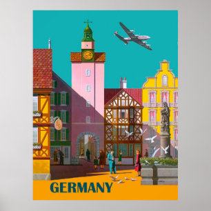 Tysk stad, vintage flygresorposter poster