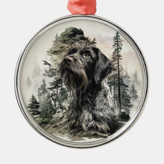 Tysk strävhårig pointer julgransprydnad metall (Framsidan)